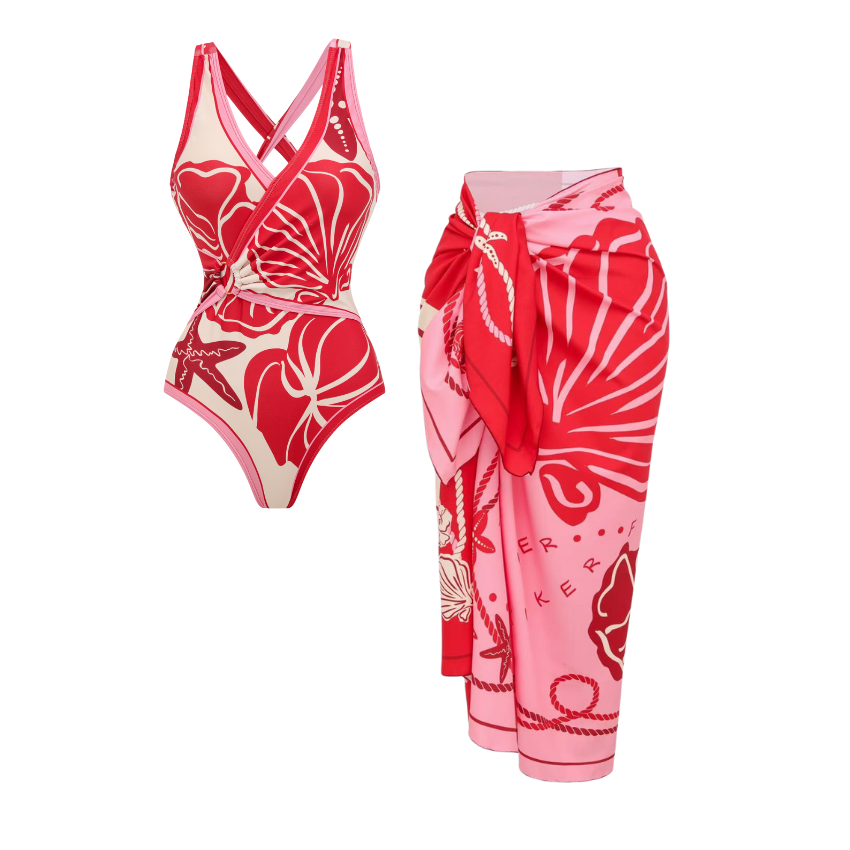 [Copy][Copy]Geometric Color Blocking Print Swimsuit Set(s)