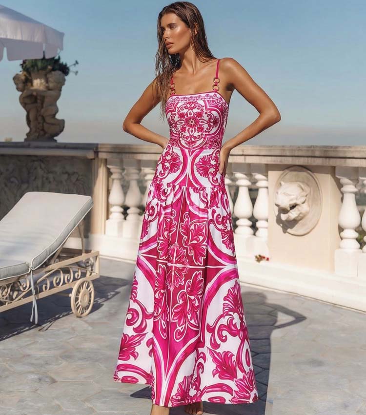 Sling Classic Majolica Series Pattern Print One Piece Swimsuit and Skirt or Shorts