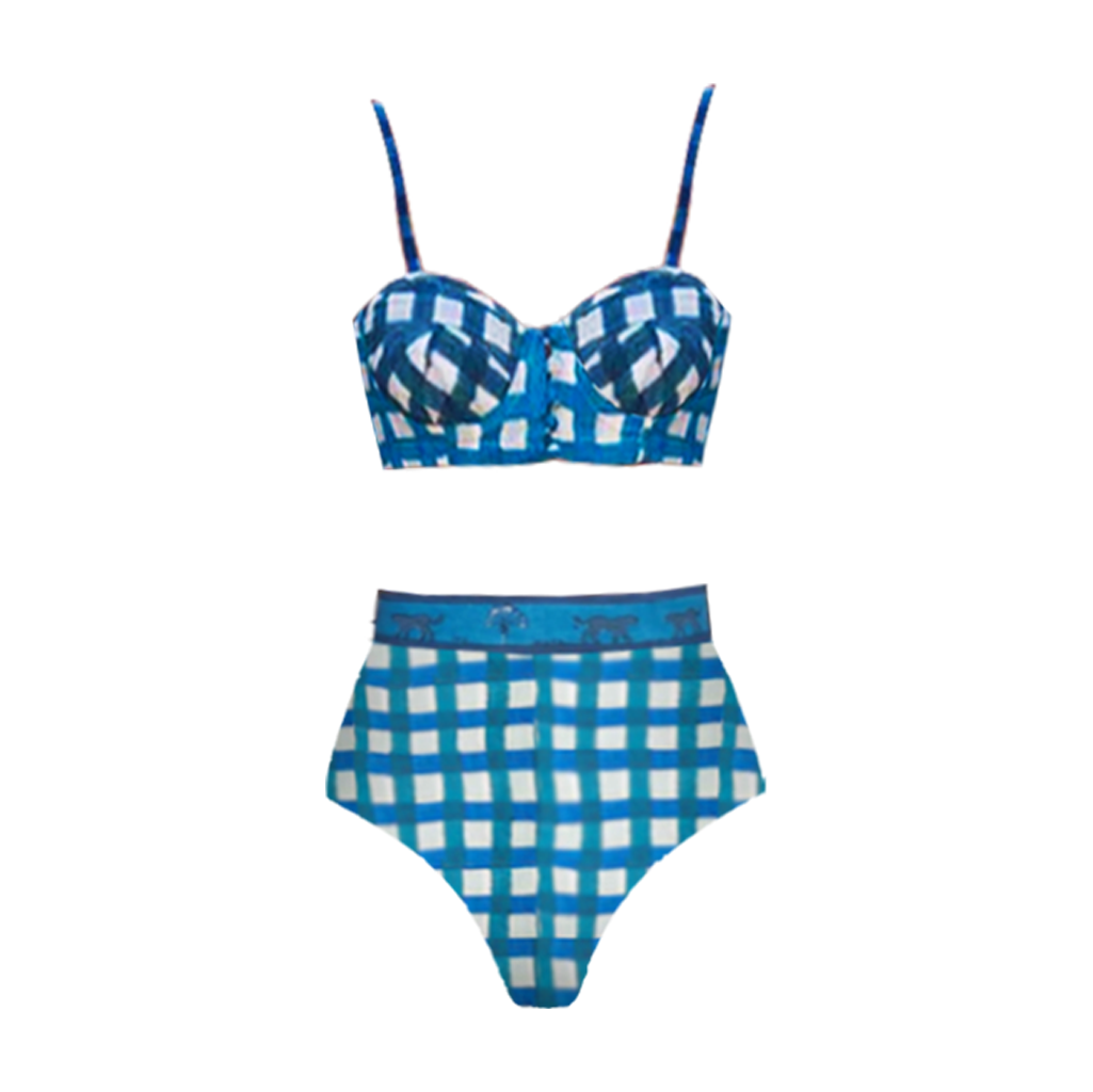 Push-Up Blue and White Checkered Swimsuit Set(s)