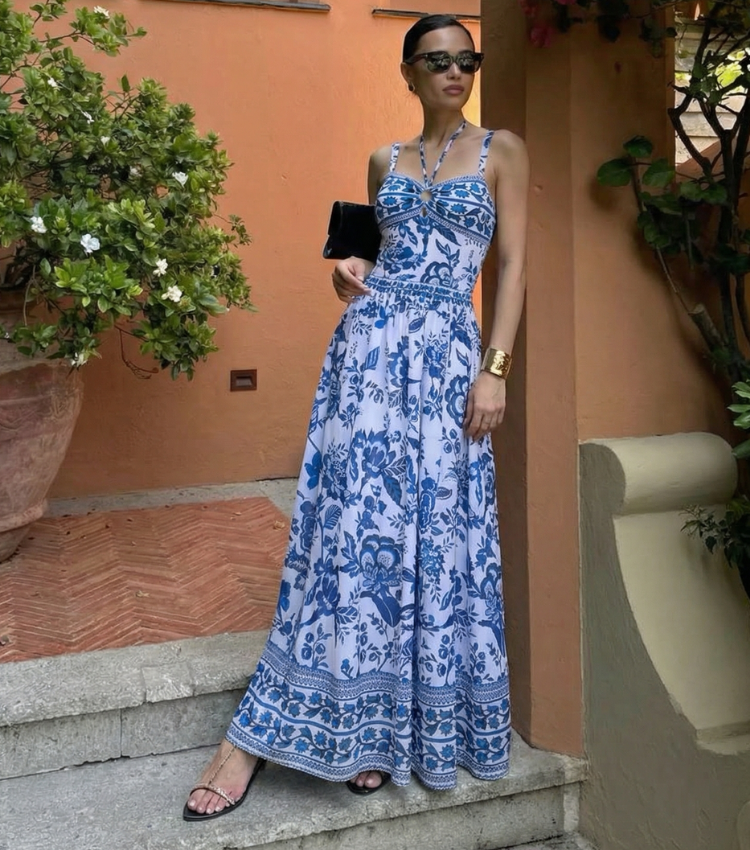 Blue and white Porcelain Print Swimsuit Set(s)