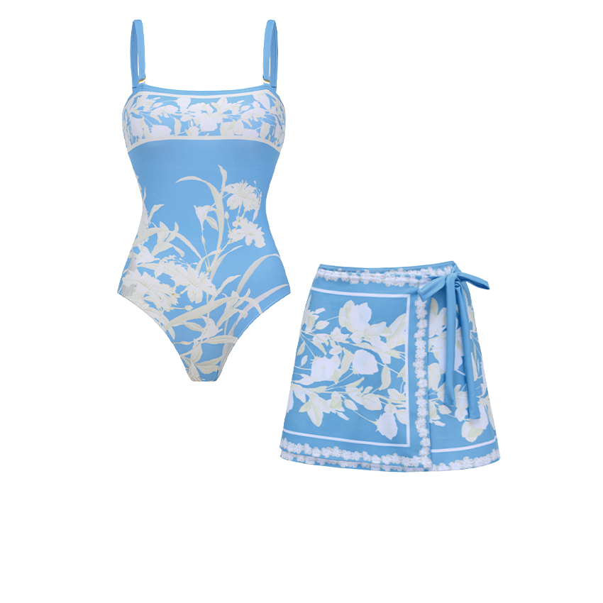 [Copy]Blue Botanical Flower Print Swimsuit Set(s)