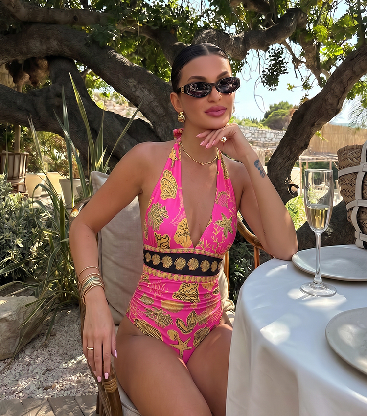 Halter Neck Seashell Print Vacation Swimsuit Set(s)