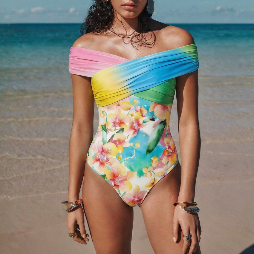 Color-Blocked Print Swimsuit Set(s)