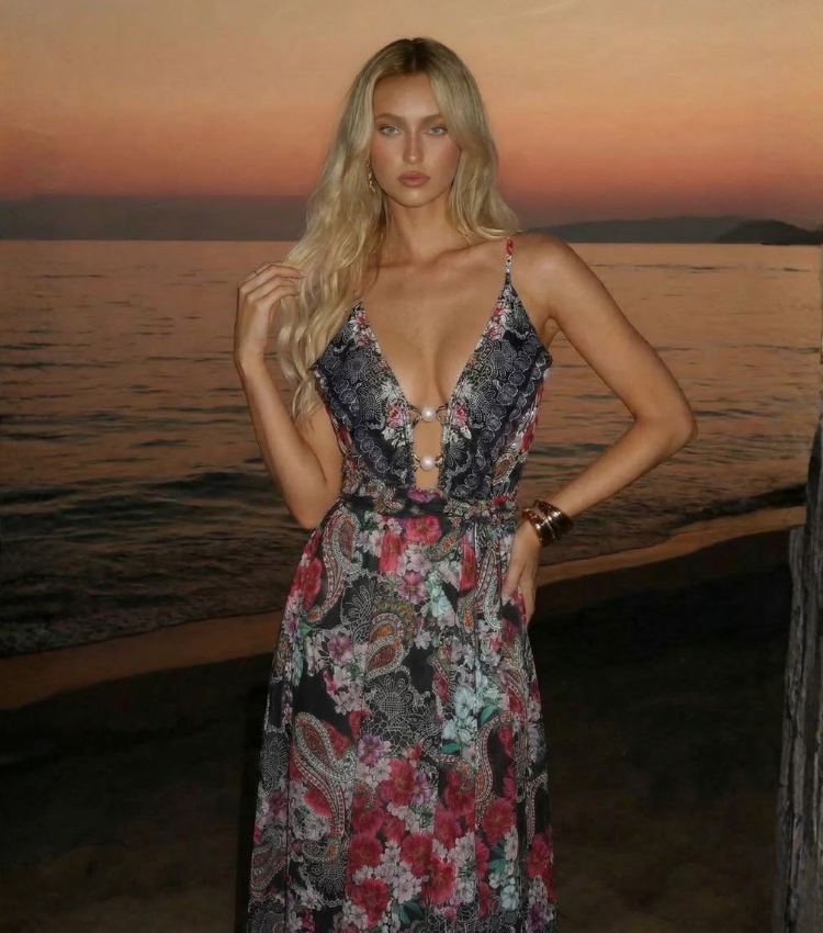 Black Cashew Flower Print Swimsuit Set(s)