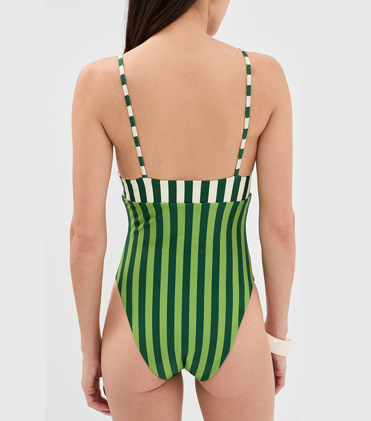 Green and White Striped Print Swimsuit Set(s)