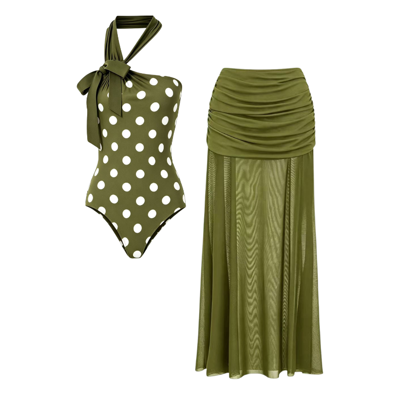 Olive Polka Halter Swimsuit Set(s)