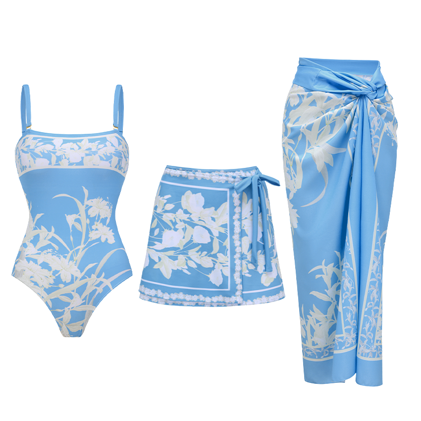 [Copy]Blue Botanical Flower Print Swimsuit Set(s)
