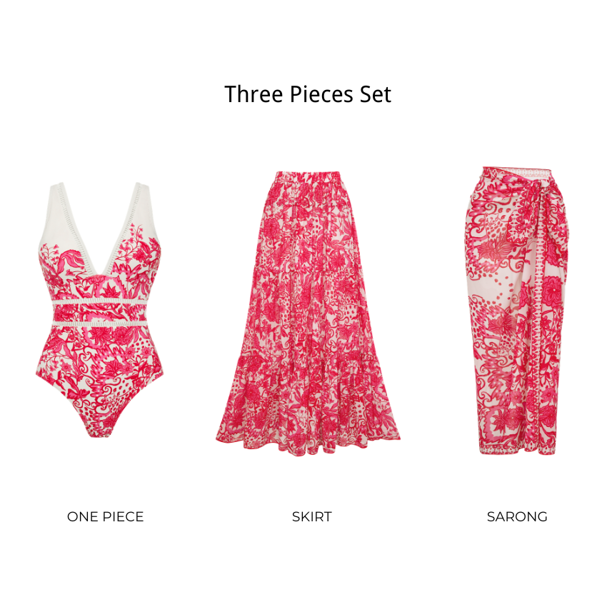 V Neck Lace Printed Swimsuit Set(s)