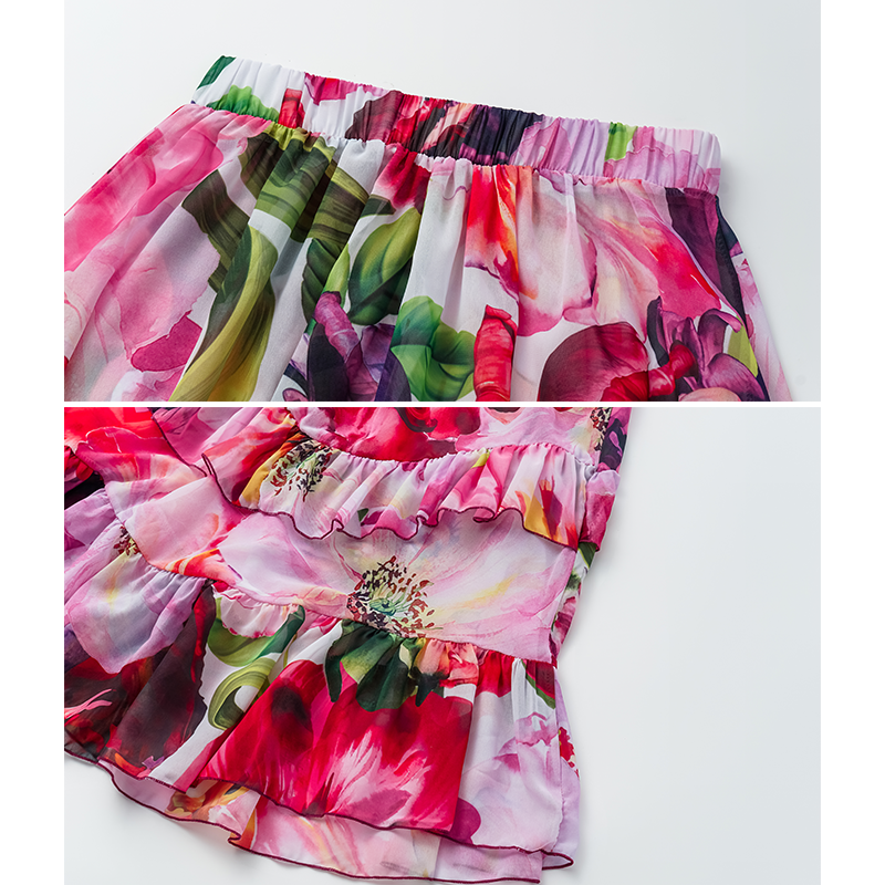 Ruffle Cut Out Floral Printed One Piece Swimsuit and Skirt