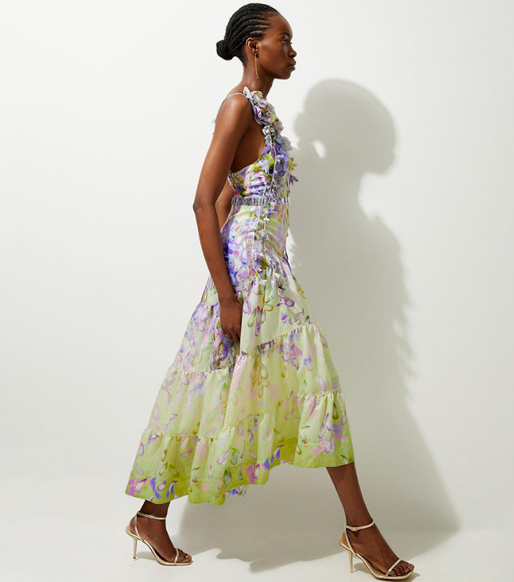 Gradient Flowers Printed One Piece Swimsuit and Skirt