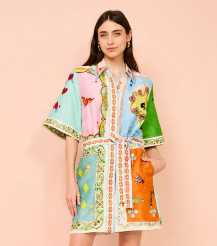 Short Sleeve Color Block Printed Mini Dress