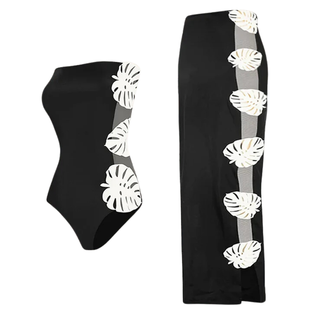 Bandeau Side Cutout  Black One Piece Swimsuit and Skirt Flaxmaker