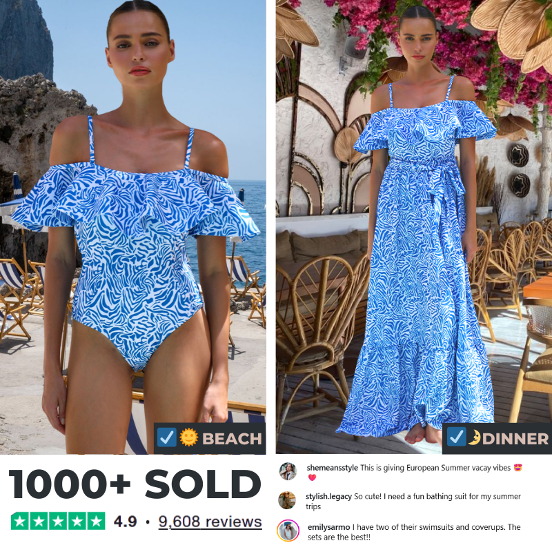 Ruffle Printed One Piece Swimsuit and Skirt