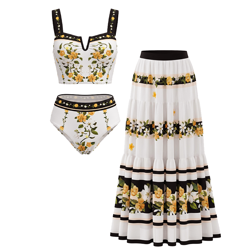 [Copy]Blush Pink & Teal Floral Two-Piece Print Swimsuit Set(s)