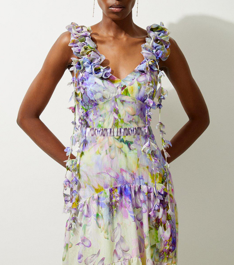 Gradient Flowers Printed One Piece Swimsuit and Skirt