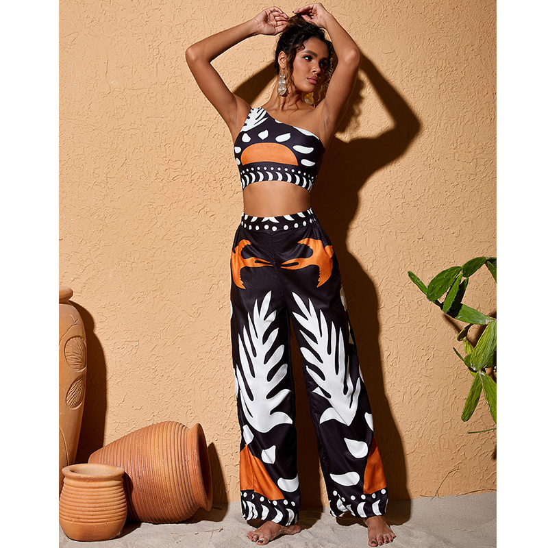 One Shoulder High Waist Bikini Swimsuit and Pants or Skirt Flaxmaker