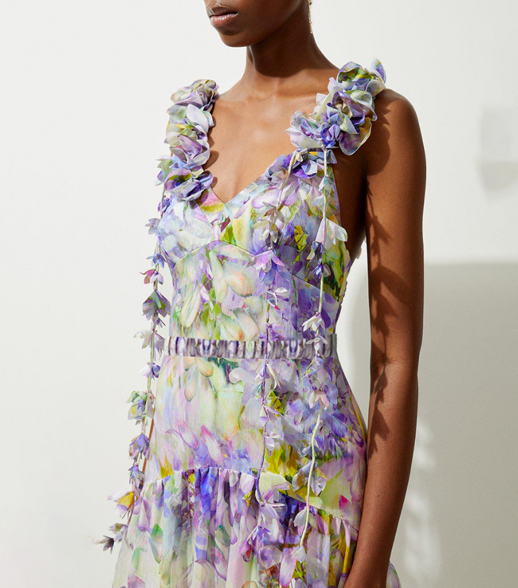 Gradient Flowers Printed One Piece Swimsuit and Skirt