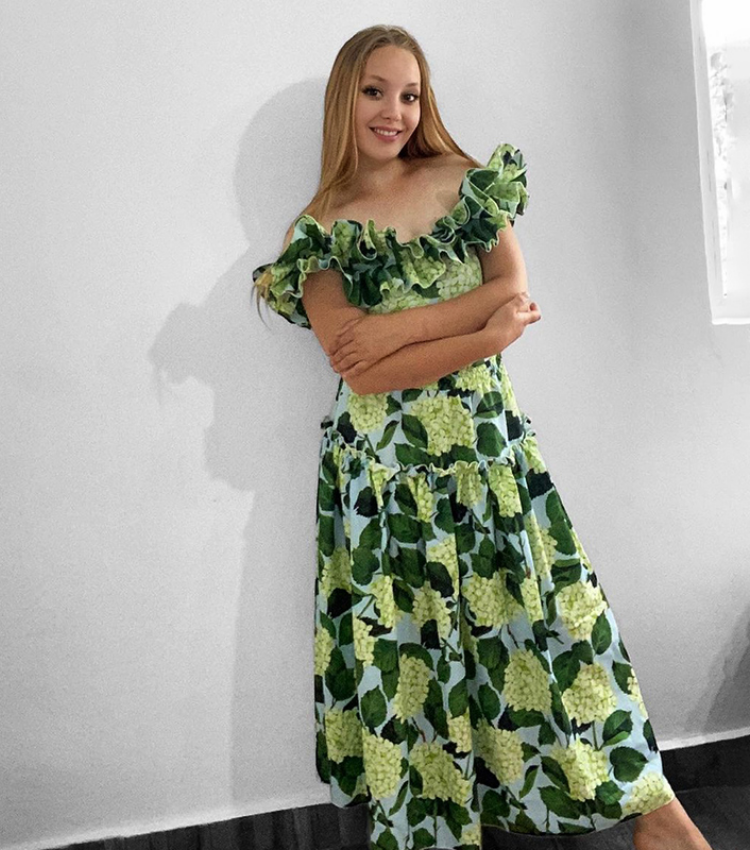 Off Shoulder Hydrangea Print Ruffle One Piece Swimsuit and Skirt Flaxmaker