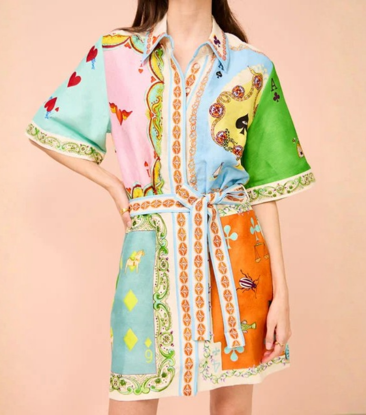 Short Sleeve Color Block Printed Mini Dress