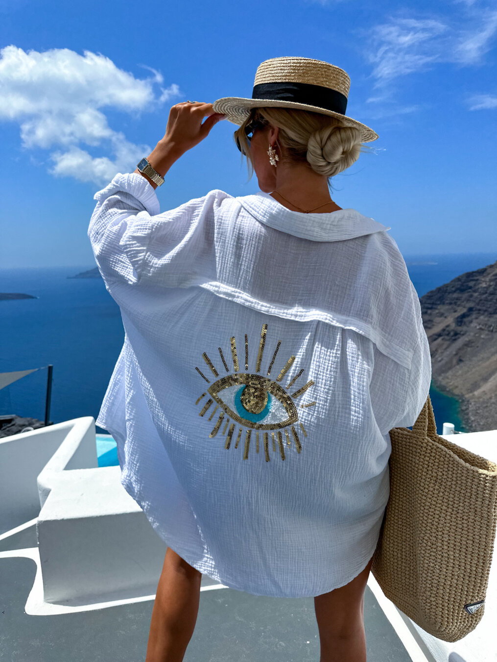 Sequin Solid color Oversize Shirt