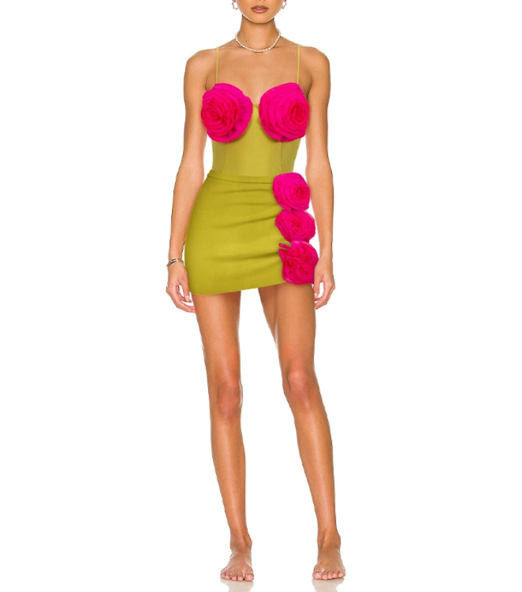 3D Flower Color Block One Piece Swimsuit and Skirt Flaxmaker