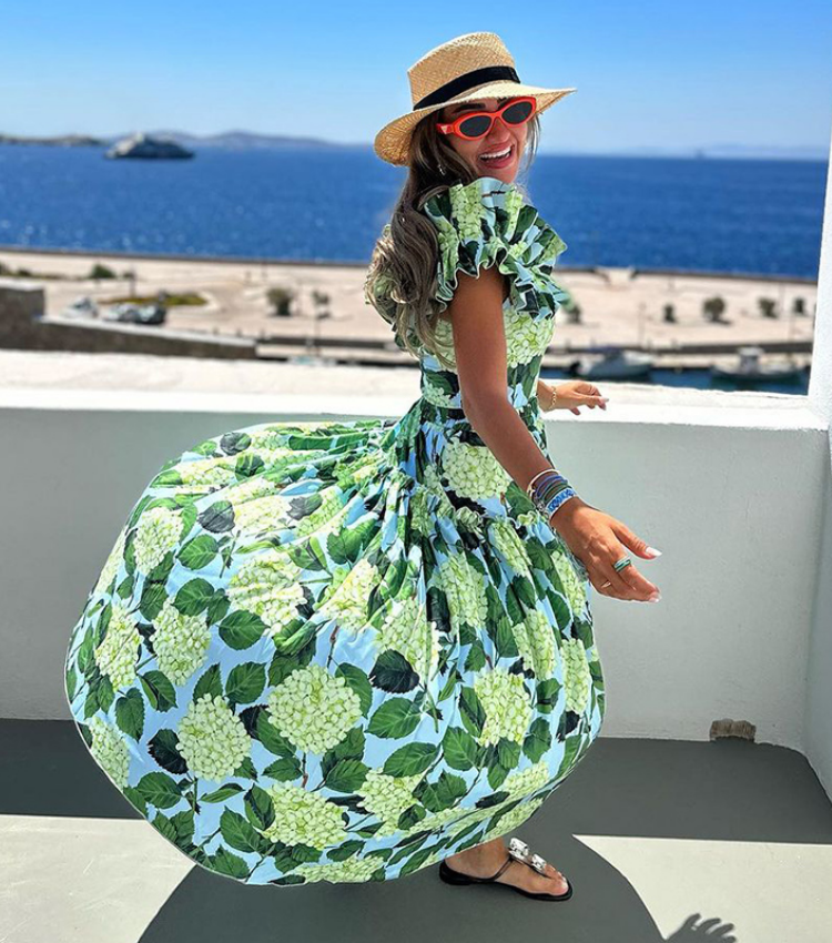 Off Shoulder Hydrangea Print Ruffle One Piece Swimsuit and Skirt Flaxmaker