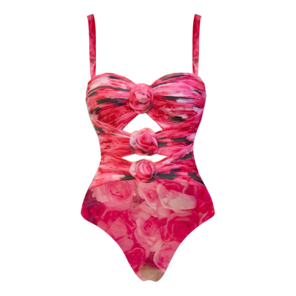 3D Flowers Cutout Floral One Piece Swimsuit and Skirt Flaxmaker