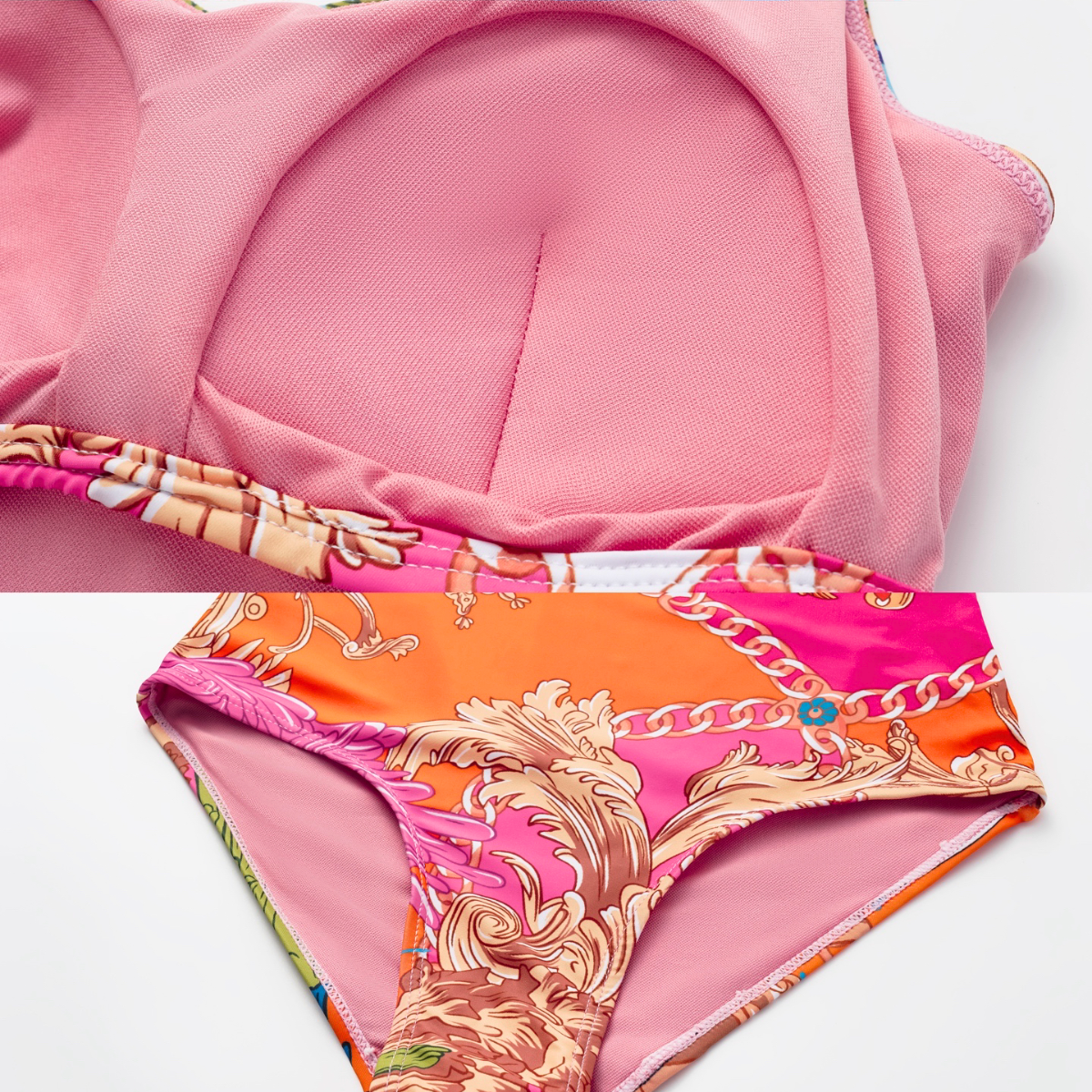 Round Neck Shell Print One Piece Swimsuit and Sarong or Skirt