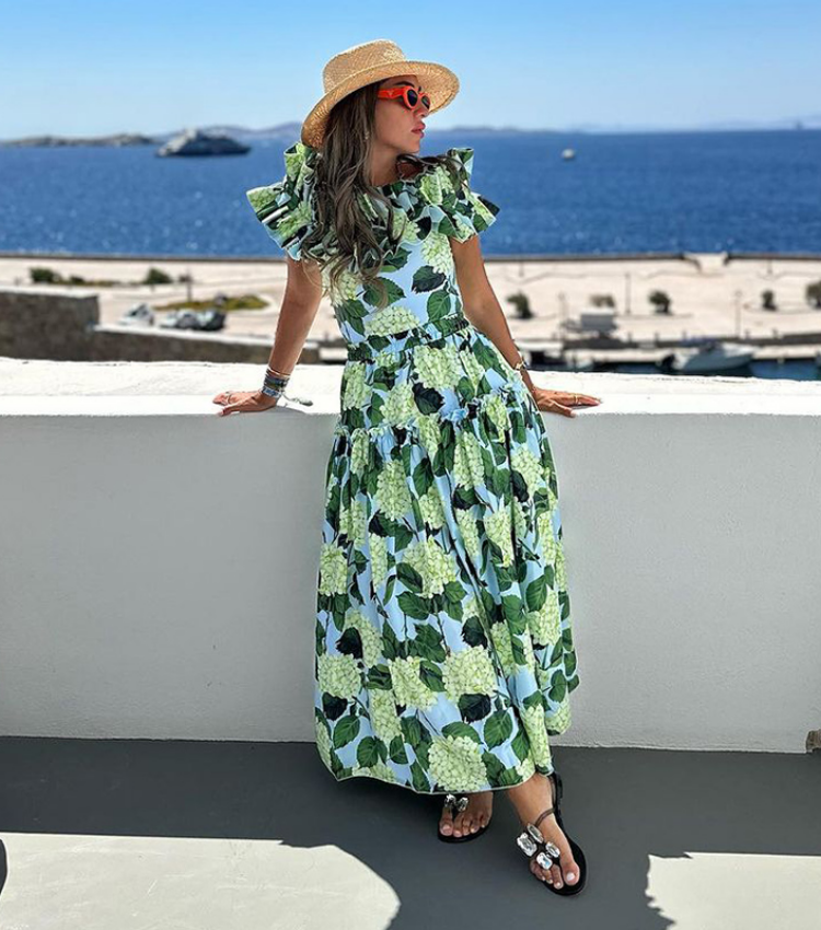 Off Shoulder Hydrangea Print Ruffle One Piece Swimsuit and Skirt Flaxmaker