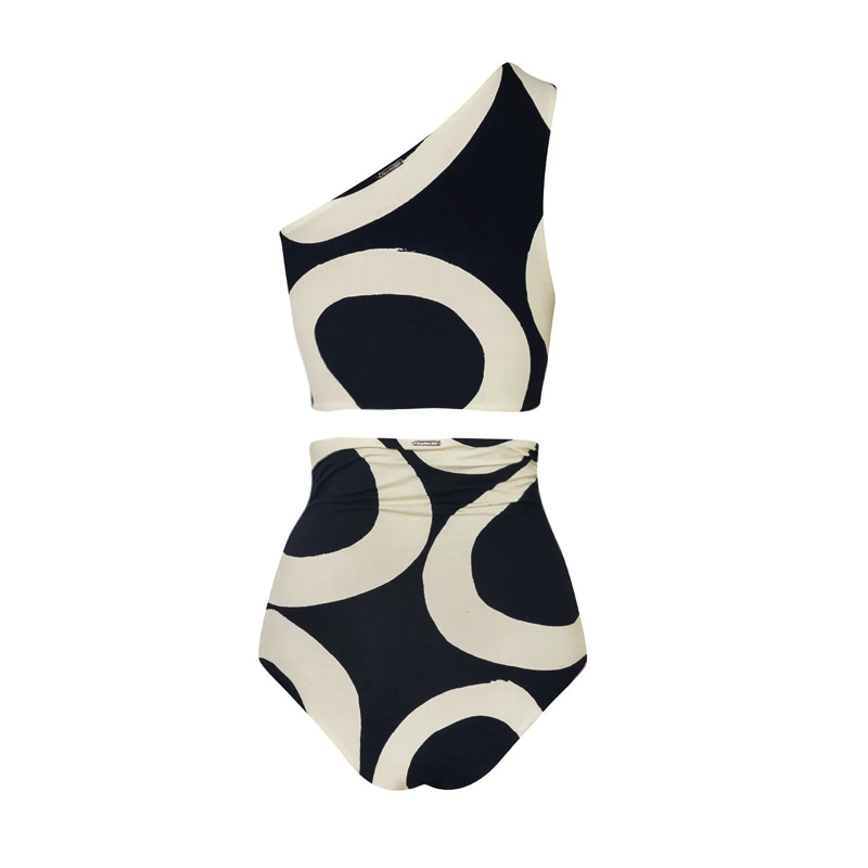 One Shoulder High Waist Printed Bikini Swimsuit and Sarong Flaxmaker