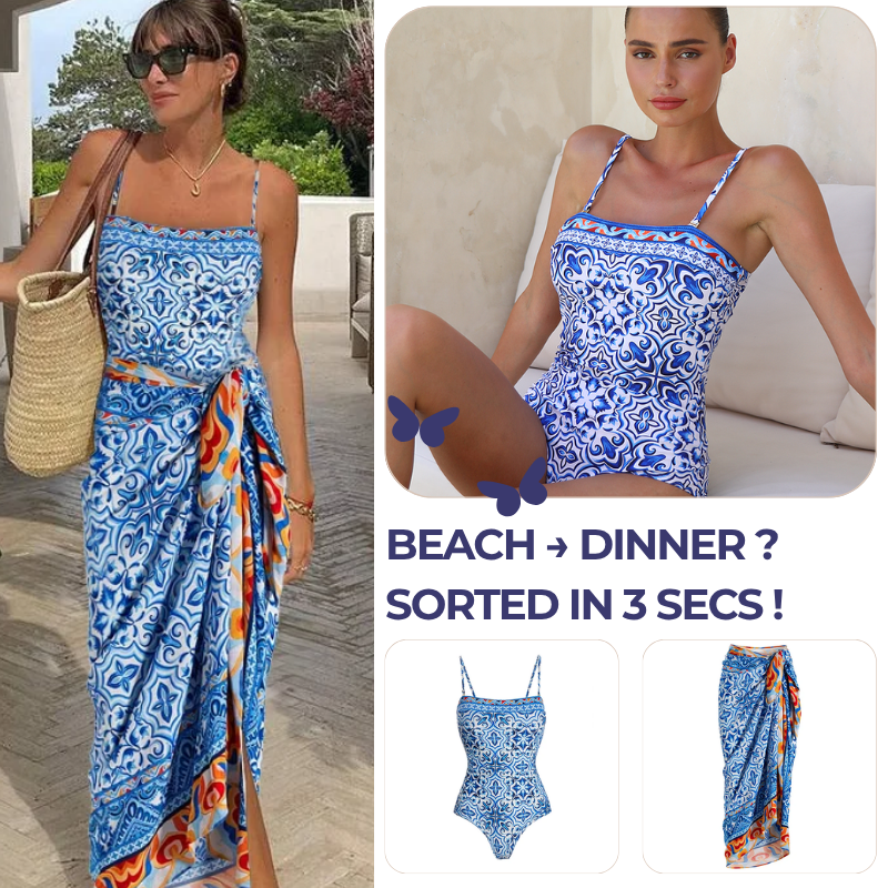 Printed One Piece Swimsuit and Sarong