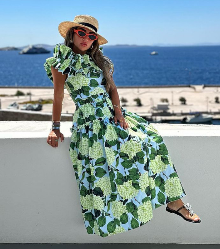 Off Shoulder Hydrangea Print Ruffle One Piece Swimsuit and Skirt Flaxmaker