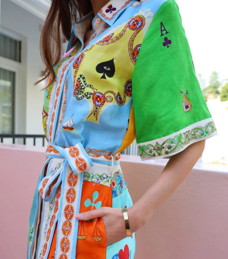 Short Sleeve Color Block Printed Mini Dress