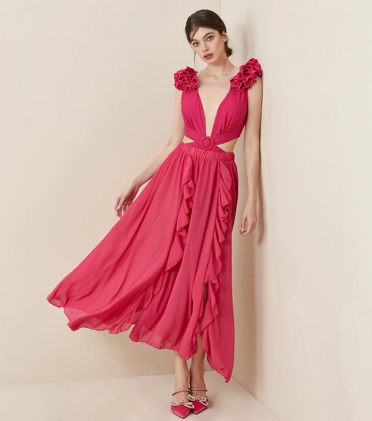 Deep V Cut Out One Piece Swimsuit and Skirt Flaxmaker