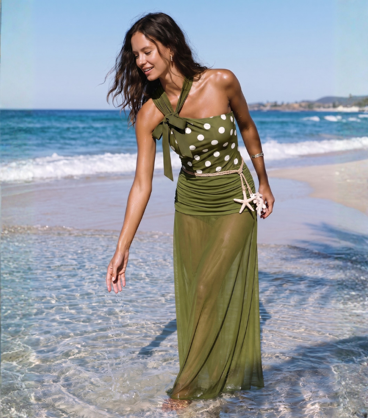 Olive Polka Halter Swimsuit Set(s)