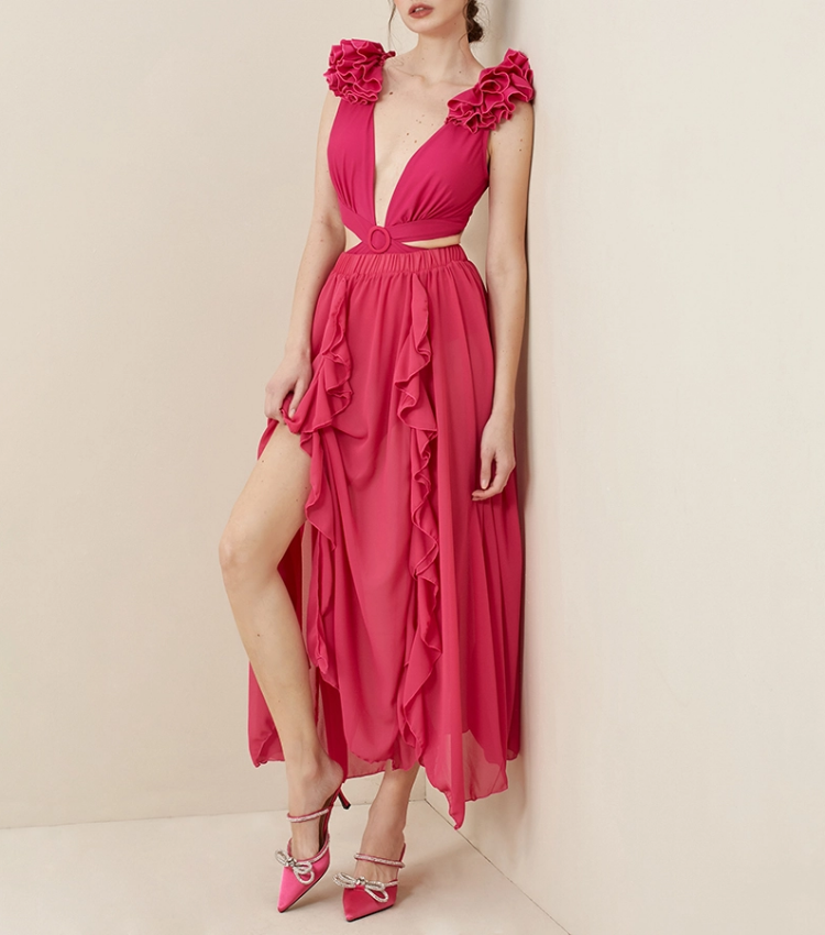 Deep V Cut Out One Piece Swimsuit and Skirt Flaxmaker