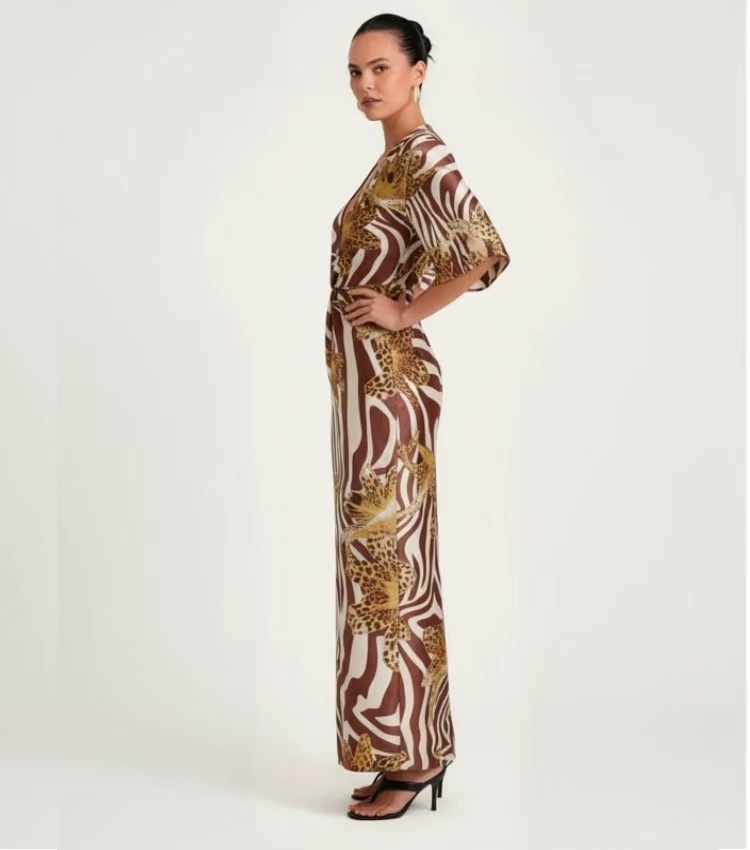 Zebra Leopard Wrap Midi Dress