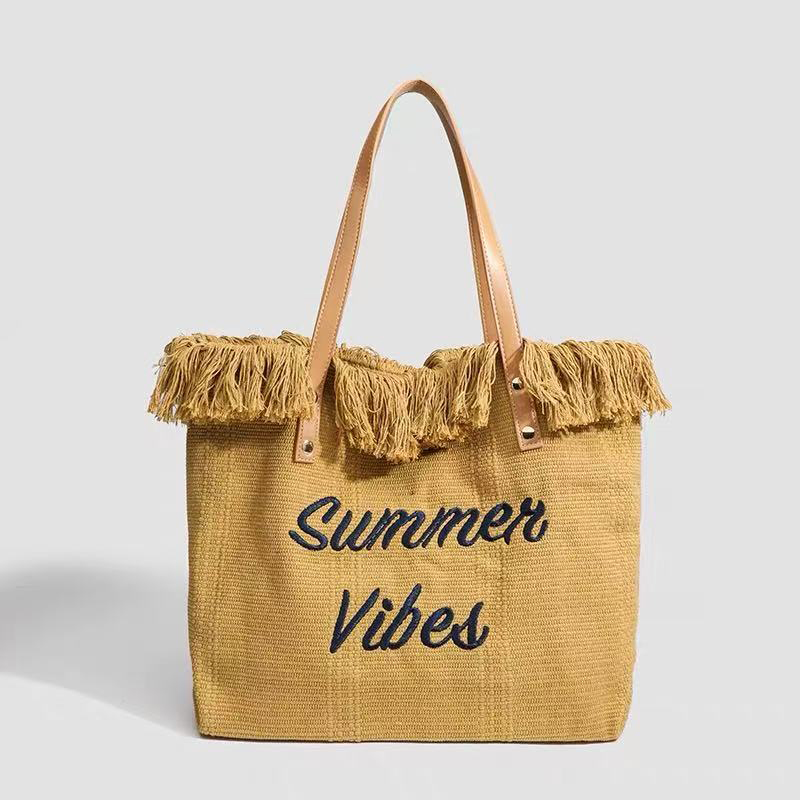 Canvas Tote Bag with Embroidered Lettering