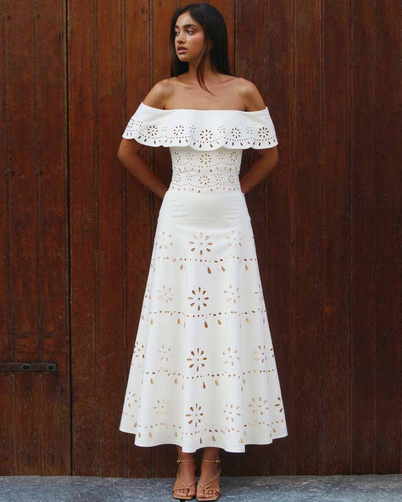 Three Pieces Set Hollow Out One Piece Swimsuit and Skirt