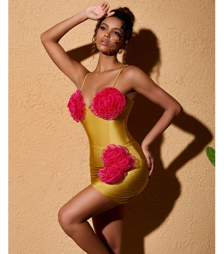 3D Flower Color Block One Piece Swimsuit and Skirt Flaxmaker