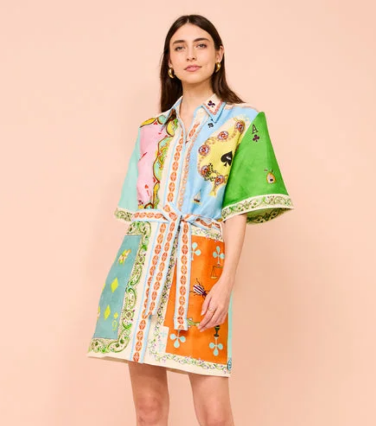 Short Sleeve Color Block Printed Mini Dress