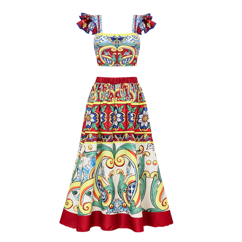 Sling Printed One Piece Swimsuit and Skirt Flaxmaker