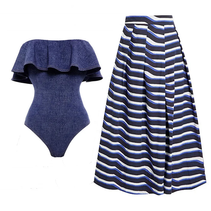 Ruffle Bandeau One Piece Swimsuit and Skirt Flaxmaker