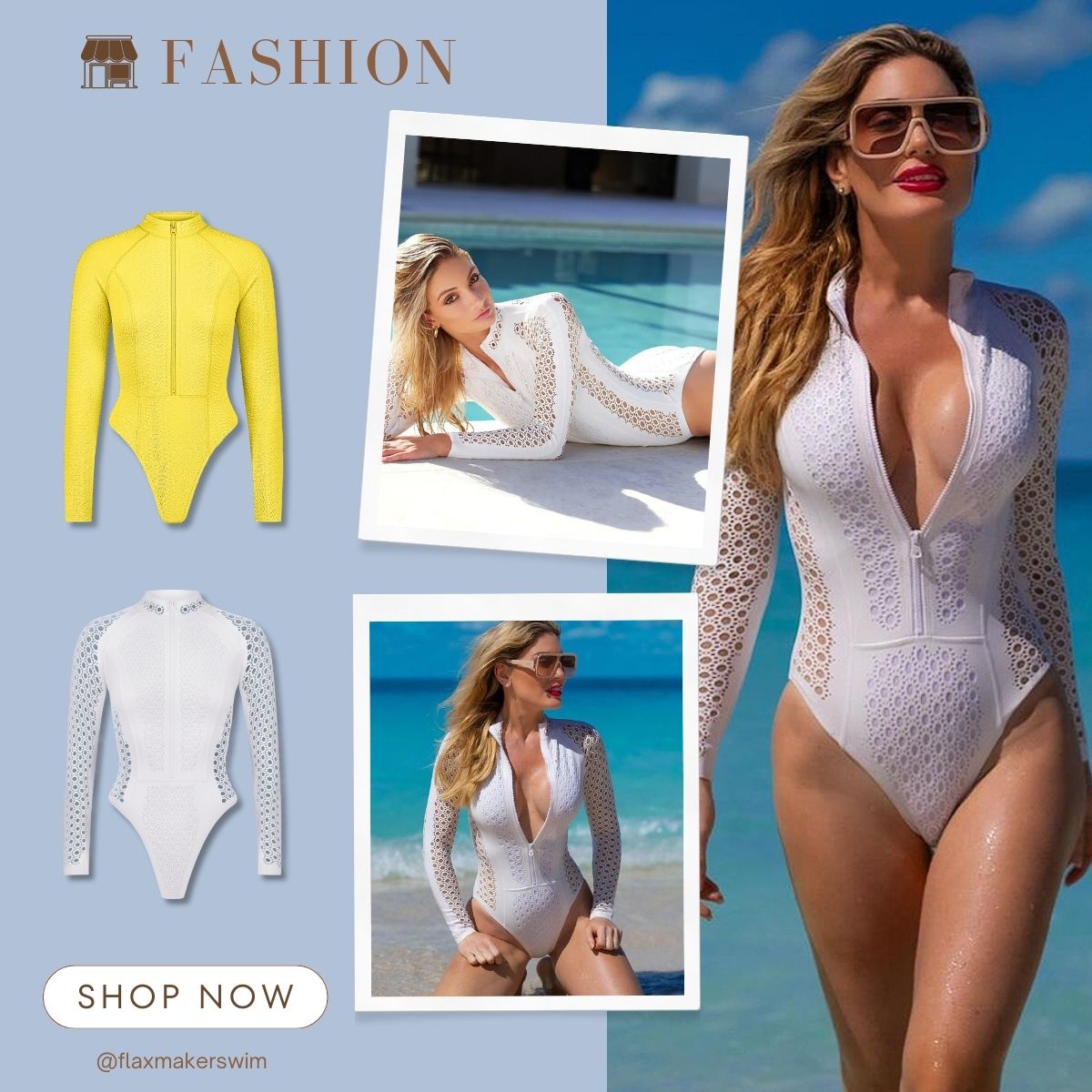 Zip Long Sleeve Cut Out White One Piece Swimsuit Surfsuit
