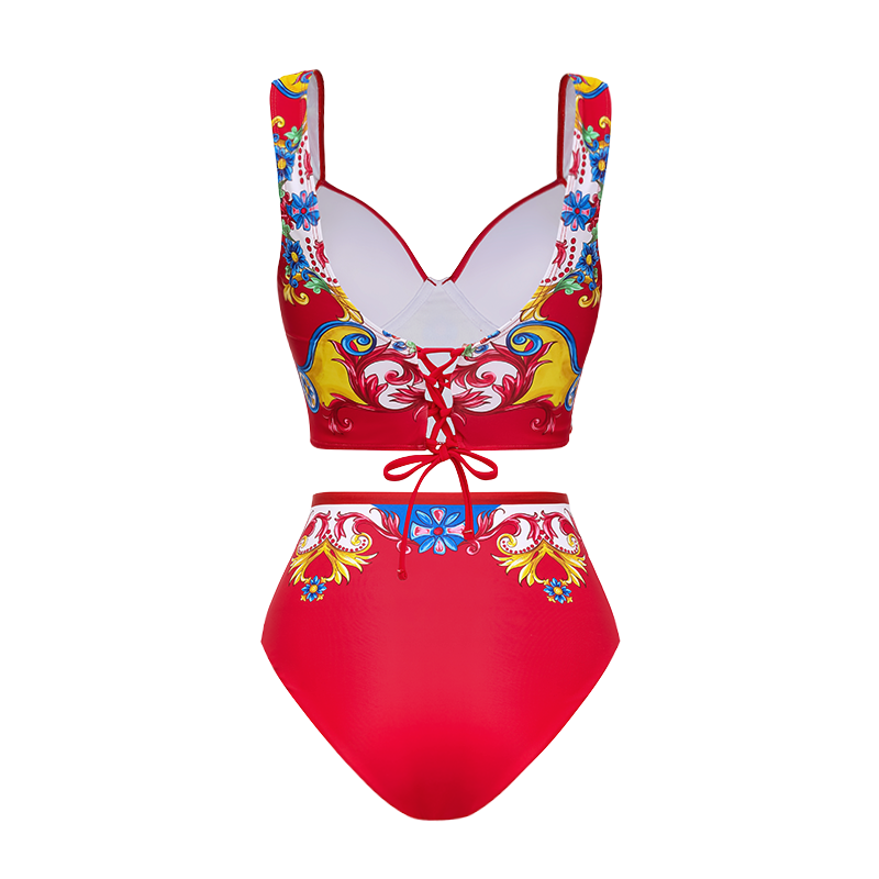 Sling Pattern Print Bikini Swimsuit and Skirt