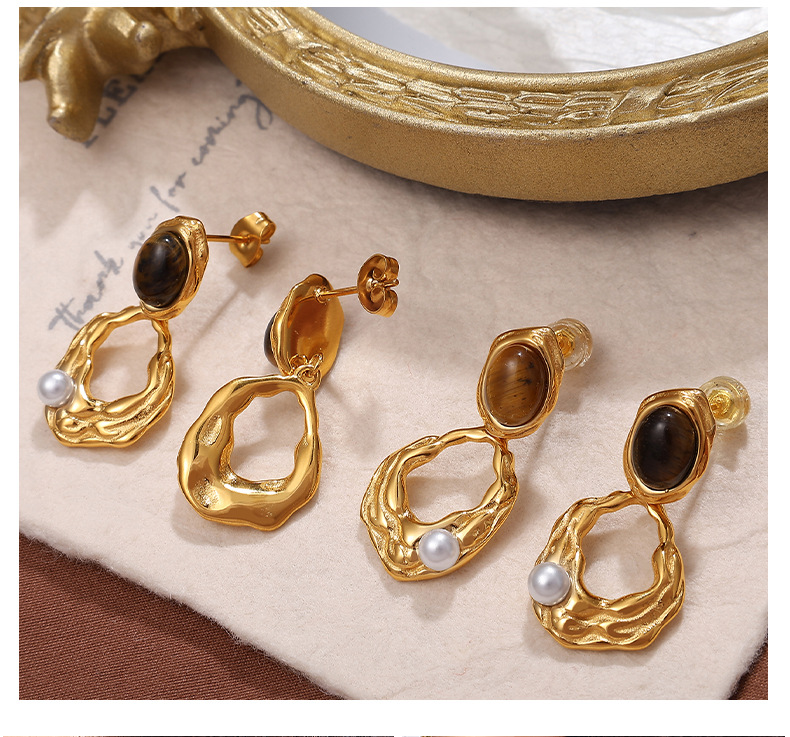 Tiger Eye Metal Stud Earrings