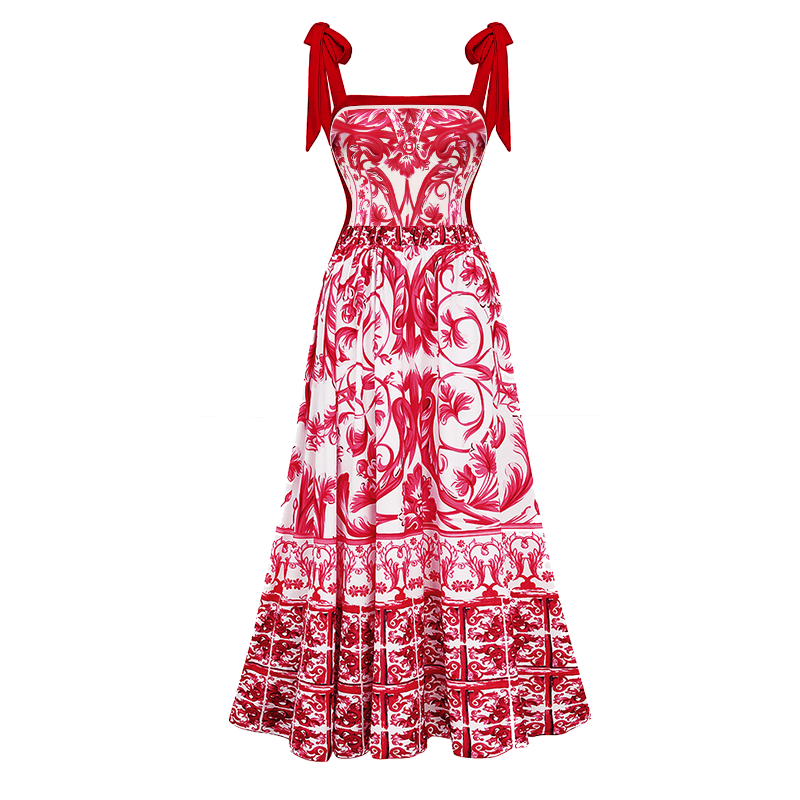 Reversible Tie-shoulder Baroco Style Printed One Piece Swimsuit and Skirt Flaxmaker