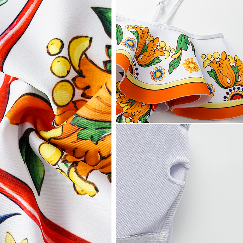 One Shoulder Ruffle Paisley-print One Piece Swimsuit and Sarong or Pants