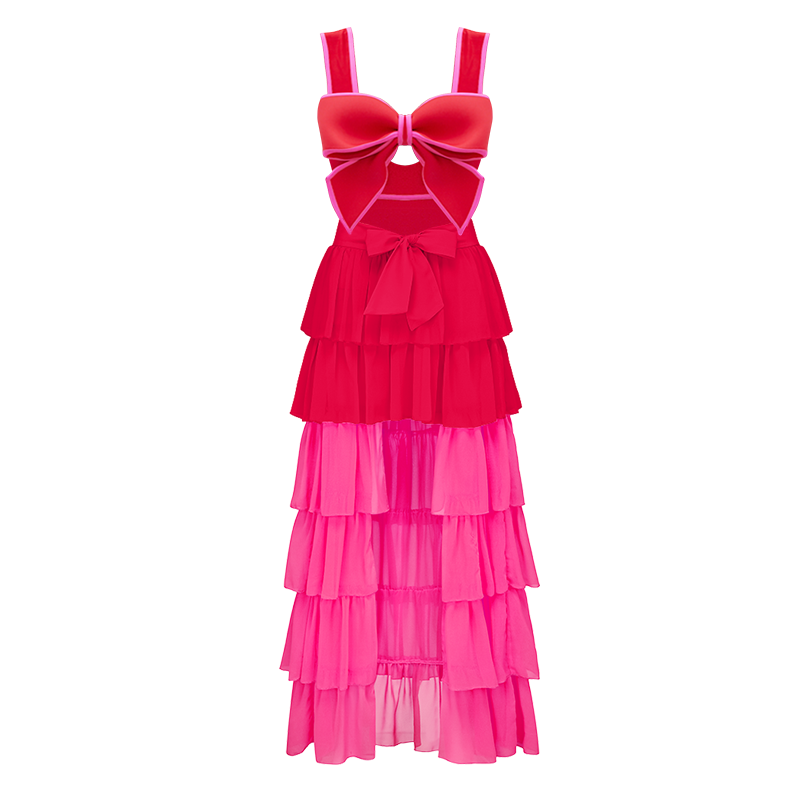 Bow Front Cut Out Color Block One Piece Swimsuit and Skirt Flaxmaker