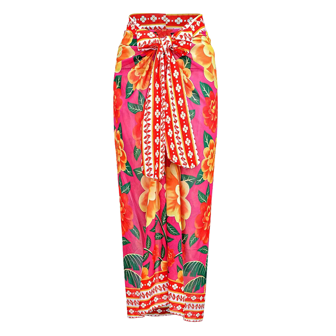 Ruffled Contrast Print One Piece Swimsuit and Sarong Flaxmaker